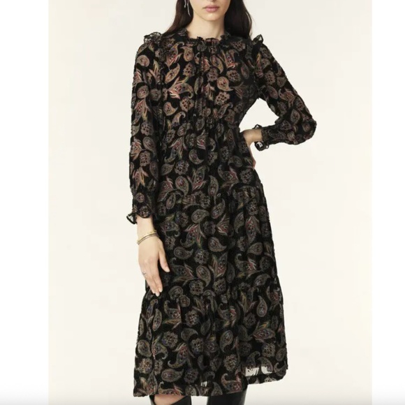 ba&sh Roane Midi Dress | Black Paisley | Size US 6 - Picture 1 of 16